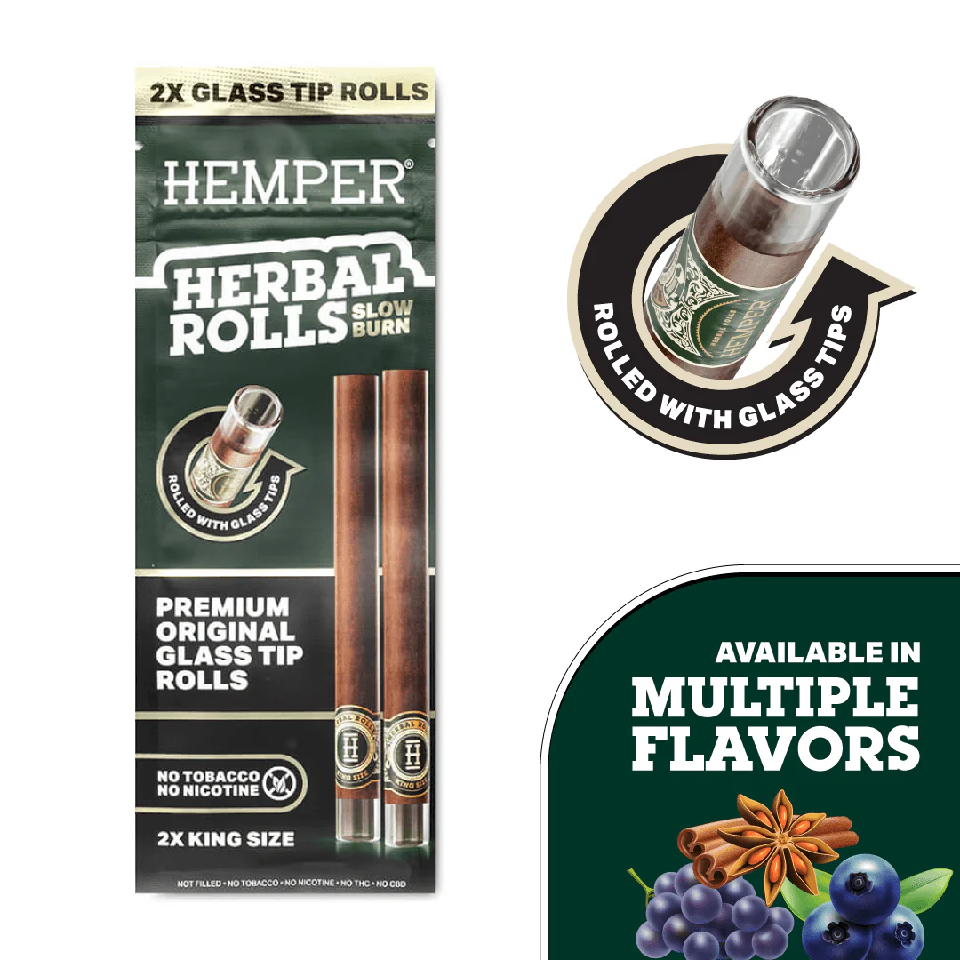 King Size Glass Tipped Herbal Rolls