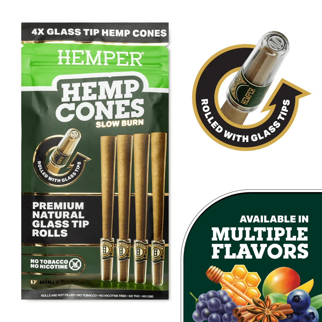 Mini Size Glass Tipped Hemp Cones